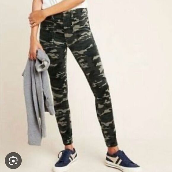 Anthropologie Pilcro the Leterpress high rise skinny camo corduroys 27 - Picture 1 of 11